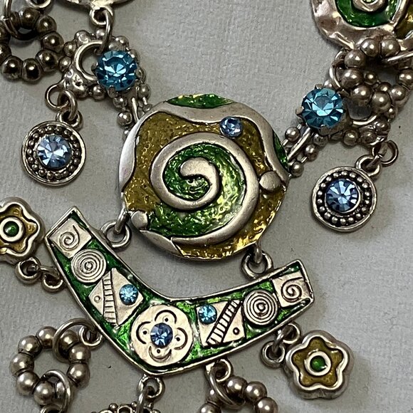 Art Deco-styled Blue/Silver Tone Fashion Costume Necklace & Earring Set - Picture 7 of 10